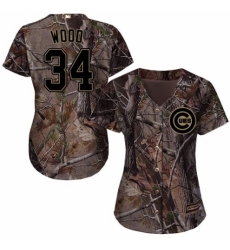 Women's Majestic Chicago Cubs #34 Kerry Wood Authentic Camo Realtree Collection Flex Base MLB Jersey