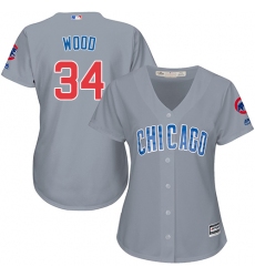 Women's Majestic Chicago Cubs #34 Kerry Wood Authentic Grey Road MLB Jersey
