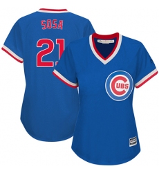 Women's Majestic Chicago Cubs #21 Sammy Sosa Authentic Royal Blue Cooperstown MLB Jersey
