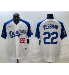 Men's Los Angeles Dodgers #22 Clayton Kershaw Number White Blue Fashion Stitched Cool Base Limited Jersey