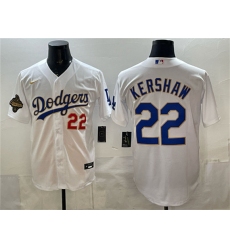 Men's Los Angeles Dodgers #22 Clayton Kershaw White 2025 World Series Champions Stitched Baseball Jersey