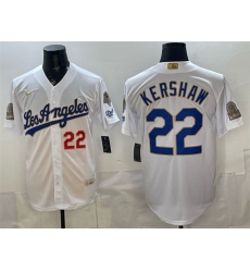 Men's Los Angeles Dodgers #22 Clayton Kershaw White 2026 Gold Collection 9x & B2B Champs Stitched Baseball Jersey