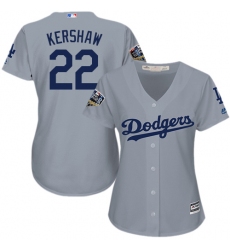 Women's Majestic Los Angeles Dodgers #22 Clayton Kershaw Authentic Grey 2018 World Series MLB Jersey