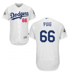 Men's Majestic Los Angeles Dodgers #66 Yasiel Puig Authentic White Home 2017 World Series Bound Flex Base MLB Jersey