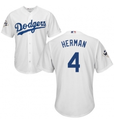 Men's Majestic Los Angeles Dodgers #4 Babe Herman Replica White Home 2017 World Series Bound Cool Base MLB Jersey