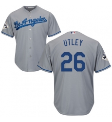 Men's Majestic Los Angeles Dodgers #26 Chase Utley Replica Grey Road 2017 World Series Bound Cool Base MLB Jersey