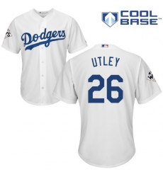 Youth Majestic Los Angeles Dodgers #26 Chase Utley Replica White Home 2017 World Series Bound Cool Base MLB Jersey