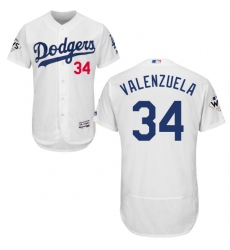 Men's Majestic Los Angeles Dodgers #34 Fernando Valenzuela Authentic White Home 2017 World Series Bound Flex Base MLB Jersey