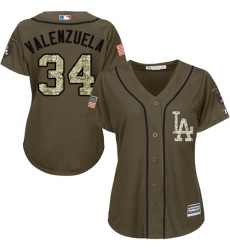 Women's Majestic Los Angeles Dodgers #34 Fernando Valenzuela Replica Green Salute to Service MLB Jersey