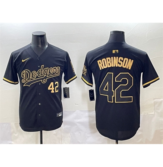 Men's Los Angeles Dodgers #42 Jackie Robinson Black Gold Limited Stitched Jersey