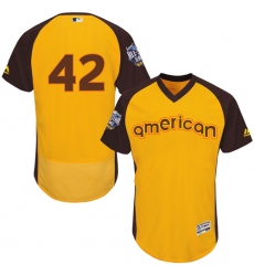 Men's Majestic Los Angeles Dodgers #42 Jackie Robinson Yellow 2016 All-Star American League BP Authentic Collection Flex Base MLB Jersey