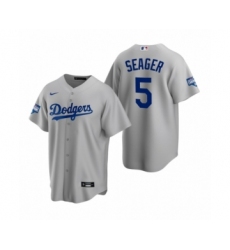 Men's Los Angeles Dodgers #5 Corey Seager Gray 2020 World Series Champions Replica Jersey