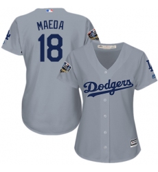 Women's Majestic Los Angeles Dodgers #18 Kenta Maeda Authentic Grey Road Cool Base 2018 World Series MLB Jersey