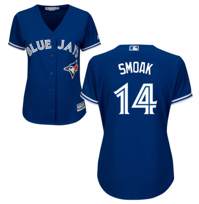 Women's Majestic Toronto Blue Jays #14 Justin Smoak Authentic Blue Alternate MLB Jersey