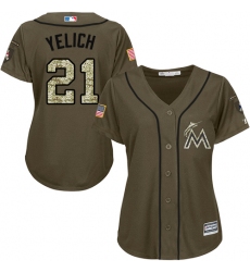 Women's Majestic Miami Marlins #21 Christian Yelich Replica Green Salute to Service MLB Jersey