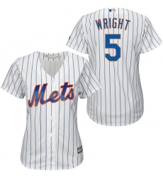Women's Majestic New York Mets #5 David Wright Authentic White/Blue Strip MLB Jersey