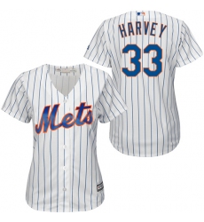 Women's Majestic New York Mets #33 Matt Harvey Authentic White/Blue Strip MLB Jersey