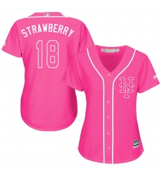 Women's Majestic New York Mets #18 Darryl Strawberry Authentic Pink Fashion Cool Base MLB Jersey