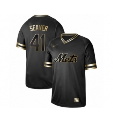 Men's New York Mets #41 Tom Seaver Authentic Black Gold Fashion Baseball Jersey