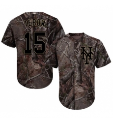 Men's Majestic New York Mets #15 Tim Tebow Authentic Camo Realtree Collection Flex Base MLB Jersey