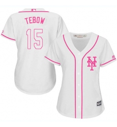 Women's Majestic New York Mets #15 Tim Tebow Authentic White Fashion Cool Base MLB Jersey