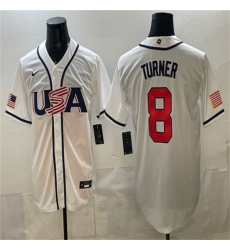 Men's USA Baseball #8 Trea Turner White 2026 World Baseball Classic Home Stadium Stitched Jersey