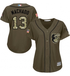 Women's Majestic Baltimore Orioles #13 Manny Machado Authentic Green Salute to Service MLB Jersey