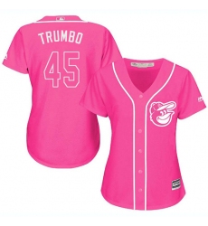 Women's Majestic Baltimore Orioles #45 Mark Trumbo Authentic Pink Fashion Cool Base MLB Jersey