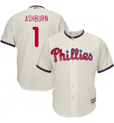 Men's Majestic Philadelphia Phillies #1 Richie Ashburn Replica Cream Alternate Cool Base MLB Jersey