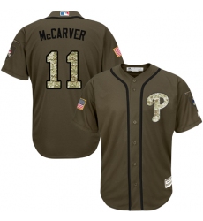 Youth Majestic Philadelphia Phillies #11 Tim McCarver Replica Green Salute to Service MLB Jersey