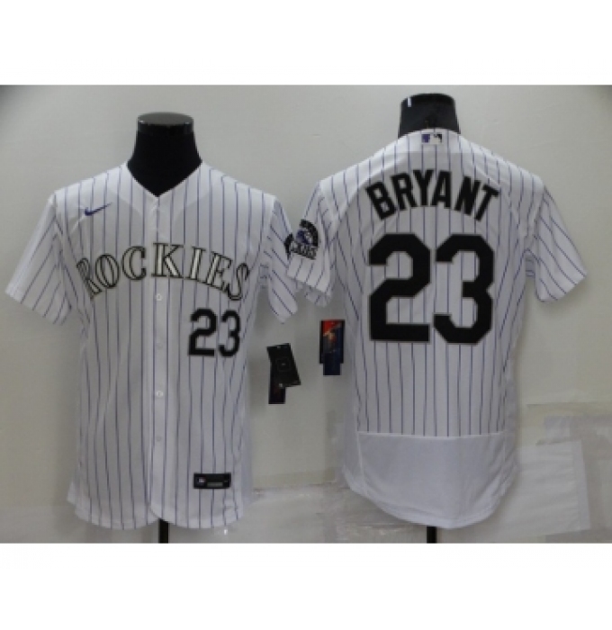Men's Colorado Rockies #23 Kris Bryant White Stitched MLB Flex Base Nike Jersey