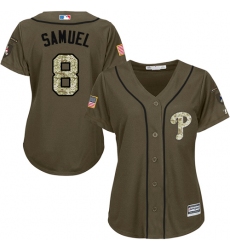 Women's Majestic Philadelphia Phillies #8 Juan Samuel Authentic Green Salute to Service MLB Jersey