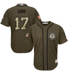 Men's Majestic Texas Rangers #17 Shin-Soo Choo Authentic Green Salute to Service MLB Jersey