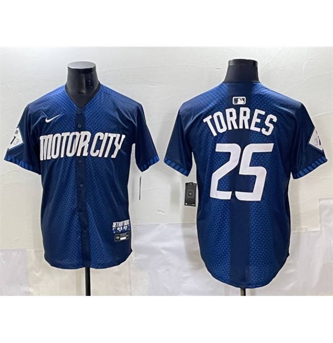 Men's Detroit Tigers #25 Gleyber Torres Navy City Connect Cool Base Limited Stitched Jersey