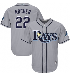 Men's Majestic Tampa Bay Rays #22 Chris Archer Replica Grey Road Cool Base MLB Jersey