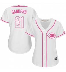 Women's Majestic Cincinnati Reds #21 Reggie Sanders Authentic White Fashion Cool Base MLB Jersey