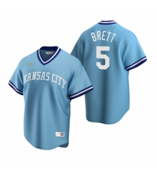 Men's Nike Kansas City Royals #5 George Brett Light Blue Cooperstown Collection Road Stitched Baseball Jersey