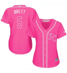 Women's Majestic Kansas City Royals #5 George Brett Authentic Pink Fashion Cool Base MLB Jersey
