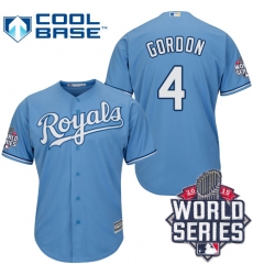 Men's Majestic Kansas City Royals #4 Alex Gordon Replica Light Blue Alternate 1 Cool Base 2015 World Series