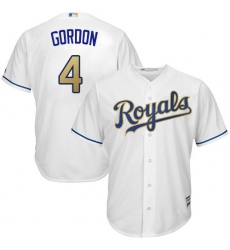 Youth Majestic Kansas City Royals #4 Alex Gordon Authentic White Home Cool Base MLB Jersey