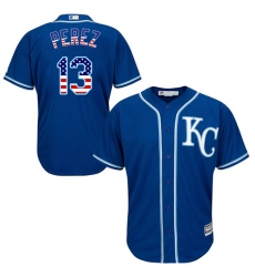 Men's Majestic Kansas City Royals #13 Salvador Perez Authentic Royal Blue USA Flag Fashion MLB Jersey