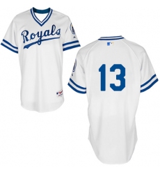 Men's Majestic Kansas City Royals #13 Salvador Perez Authentic White 1974 Turn Back The Clock MLB Jersey