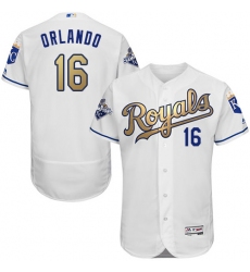 Men's Majestic Kansas City Royals #16 Paulo Orlando Authentic White 2015 World Series Champions Gold Program FlexBase MLB Jersey