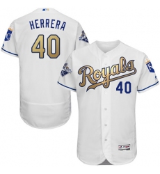 Men's Majestic Kansas City Royals #40 Kelvin Herrera Authentic White 2015 World Series Champions Gold Program FlexBase MLB Jersey