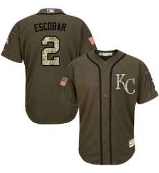 Youth Majestic Kansas City Royals #2 Alcides Escobar Authentic Green Salute to Service MLB Jersey