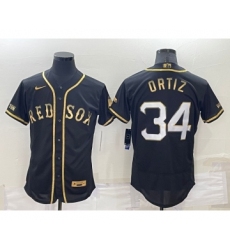 Men's Boston Red Sox #34 David Ortiz Black Gold Flex base Stitched Baseball Jersey
