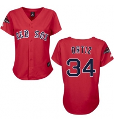 Women's Majestic Boston Red Sox #34 David Ortiz Authentic Red 2018 World Series Champions MLB Jersey