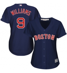 Women's Majestic Boston Red Sox #9 Ted Williams Authentic Navy Blue Alternate Road MLB Jersey