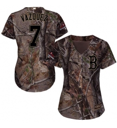 Women's Majestic Boston Red Sox #7 Christian Vazquez Authentic Camo Realtree Collection Flex Base 2018 World Series Champions MLB Jersey