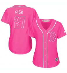 Women's Majestic Boston Red Sox #27 Carlton Fisk Authentic Pink Fashion MLB Jersey